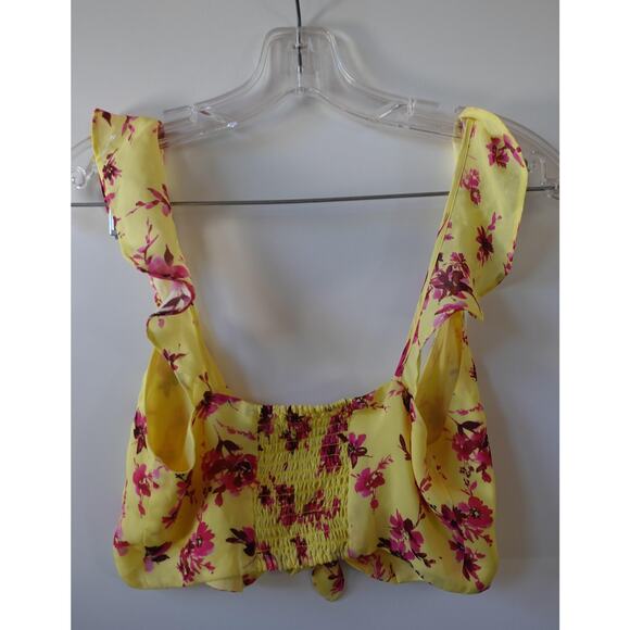 Cami NYC Silk Floral Two Piece Set Womens Small Yellow Pink Bra Top Shorts Boho - Picture 5 of 16